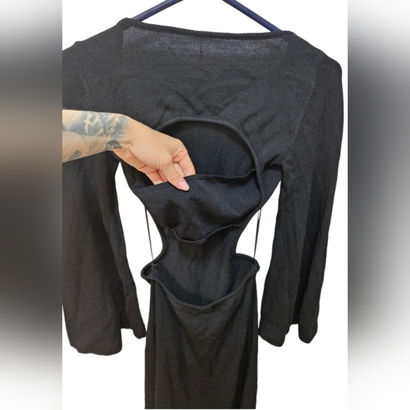 Cult Gaia Carla knit stretch cut out back flare sleeve NWT dress black - Picture 3 of 7